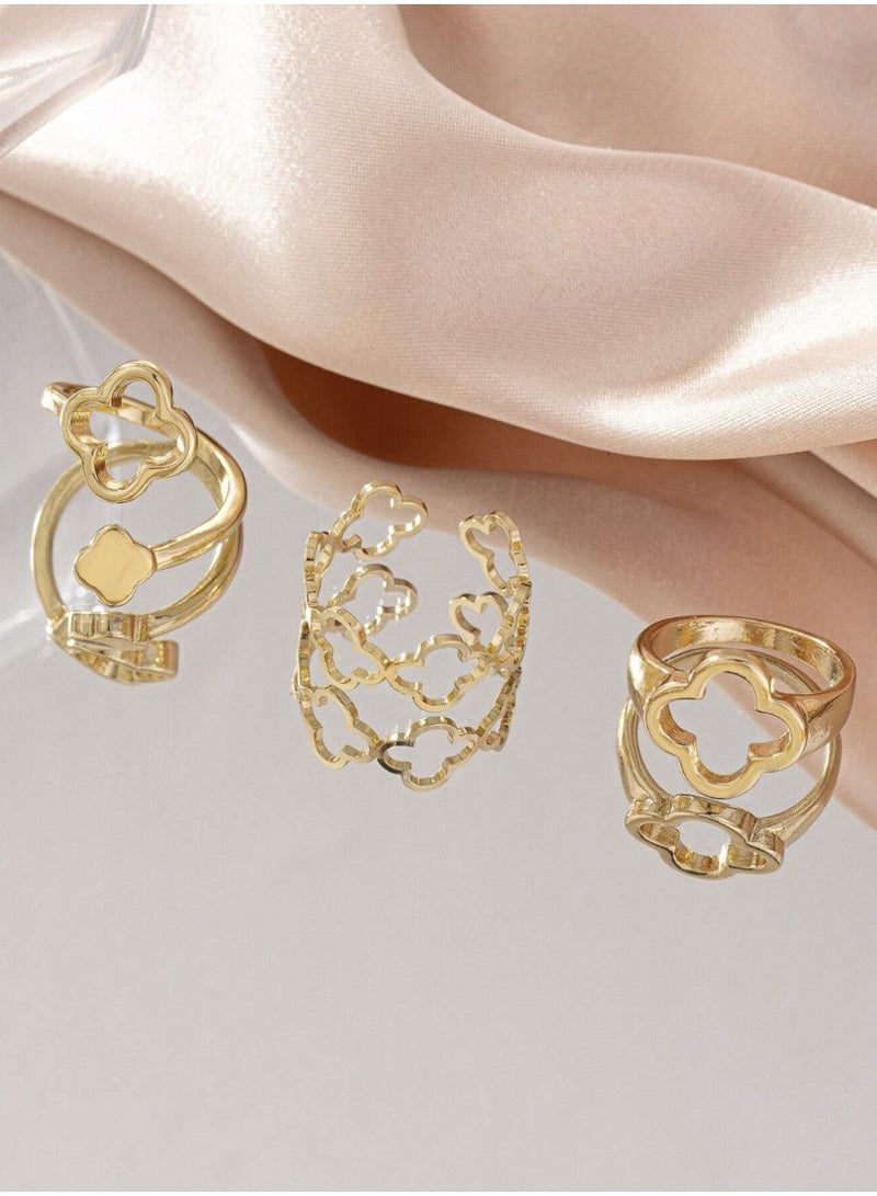veya 3-PIECE FLORAL CUT-OUT WOMEN’S RING SET - Image 3
